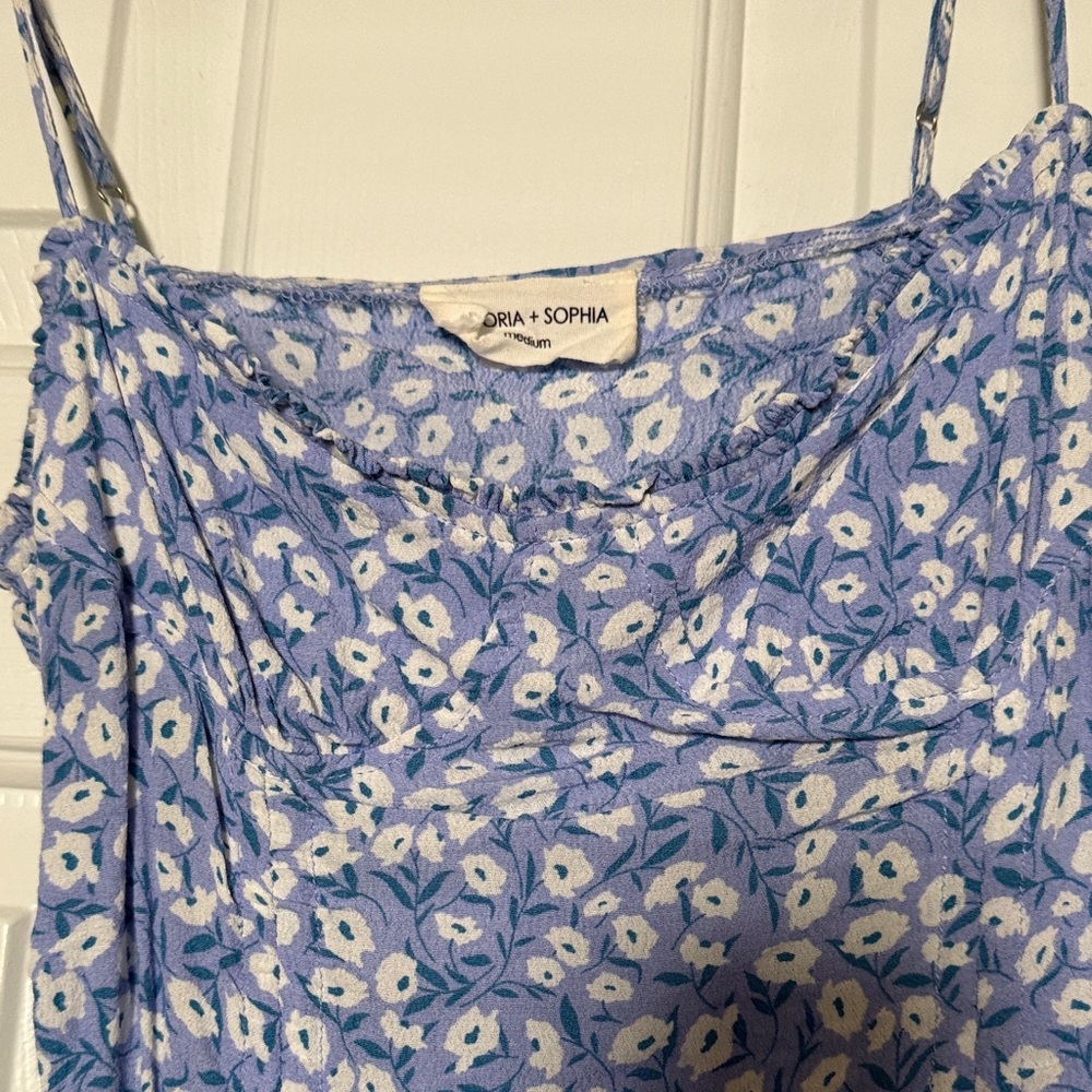 Blue Floral Ruched Mini Dress - Picture 3 of 5